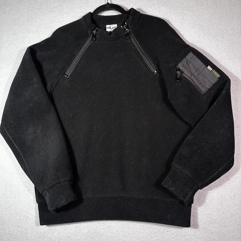 Kitanica Sweatshirt Mens Large Black Fleece Pullover Crewneck Zipper Pockets